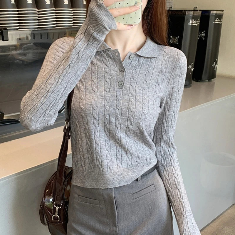 Crop MySlay Knit Polo Crop Top – Tennis Core Cable Charm