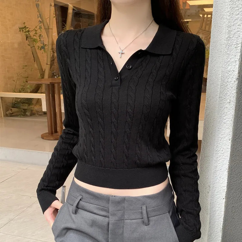 Crop MySlay Knit Polo Crop Top – Tennis Core Cable Charm