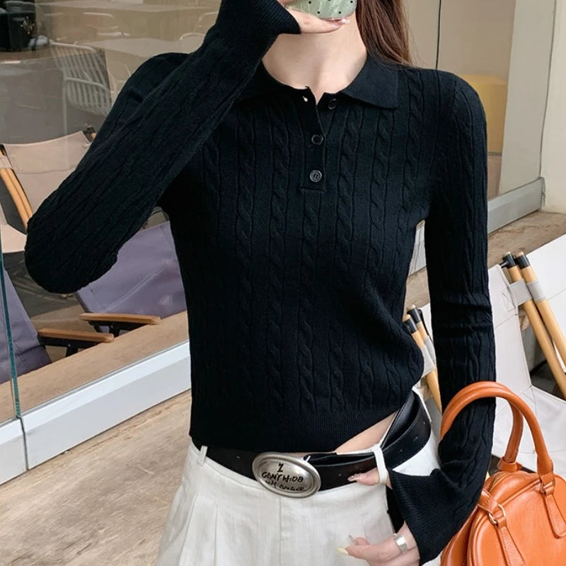 Crop MySlay Knit Polo Crop Top – Tennis Core Cable Charm