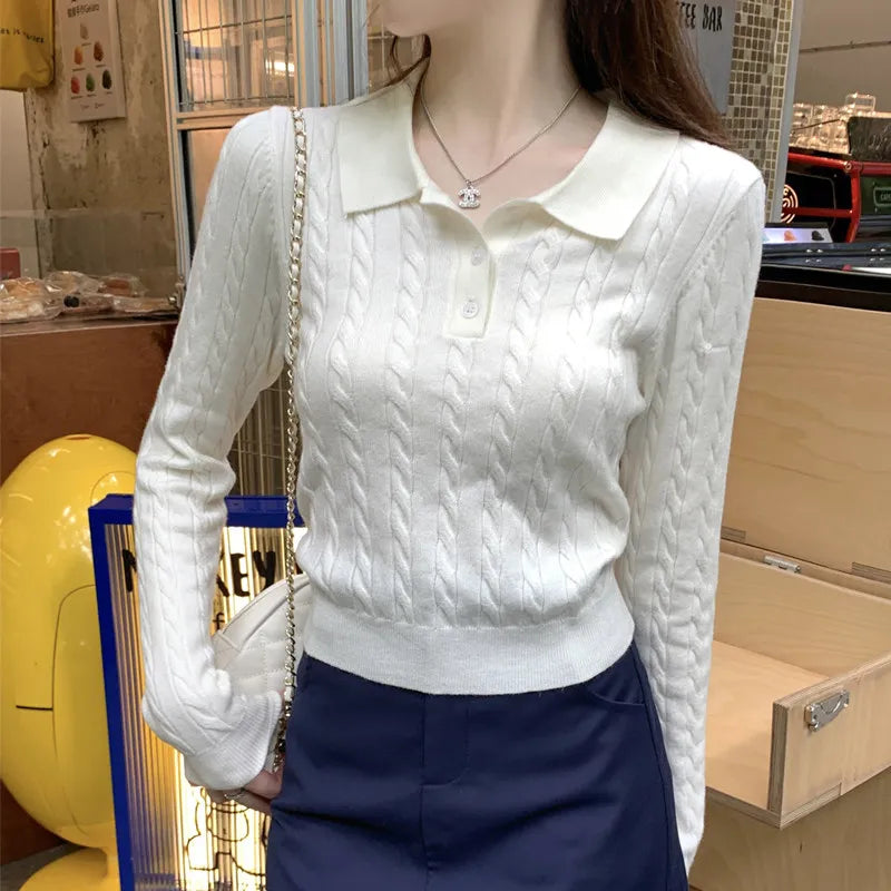 Crop MySlay Knit Polo Crop Top – Tennis Core Cable Charm